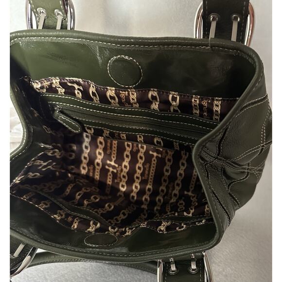 TIGNANELLO Dark Green Patent Pebbled Leather Satchel Bag - Picture 10 of 10
